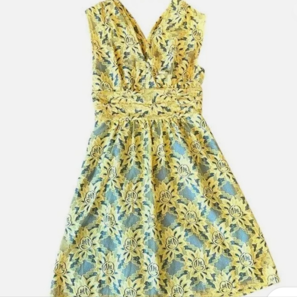 Plenty Tracy Reese Niki Dress In Gardentrellis Style Yellow/blue - Picture 4 of 9
